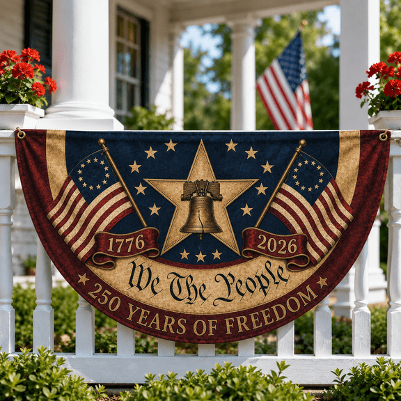Semicircle Fence Flag We The People 1776-2026 Patriotic Porch Banner for July 4th