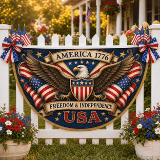 Independence Day Garage Door Banner Cover 7 x 16 ft Retro American