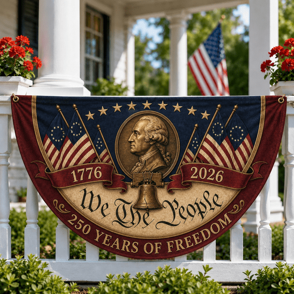 Semicircular Fence Flag 1776-2026 We The People Porch Banner for July 4th Patriotic Decor