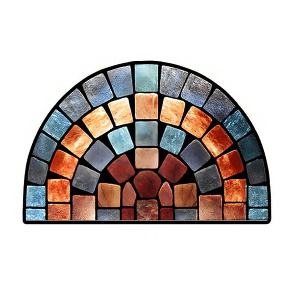 Semicircular Floral Stained Glass Patterned Area Rug - Bohemian Mosaic Tile Design, Non-Slip Backing - For Entryway, Bathroom, Kitchen, Bedroom, Living Room Decor, 40X60Cm