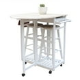 thumbnail image 1 of Semicircular Folding Dining Table Cart with 2 Drawers and 2 Stools, Bar Table Set Cart with Wooden Handle, Wheels and Footrest, 3 Pack Drop Leaf Table Set for Kitchen and Restaurant, White, 1 of 9