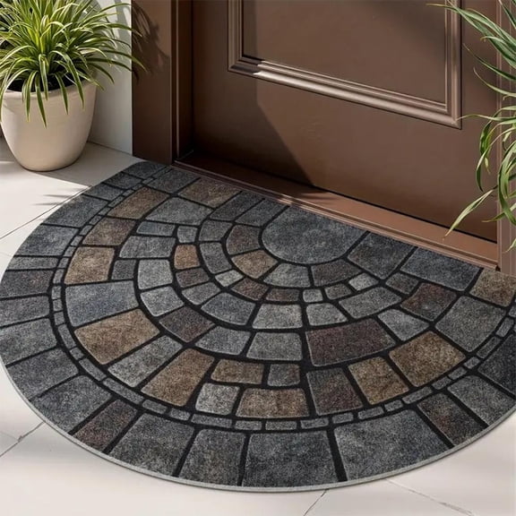 Semicircular Rubber Non Slip Front Door Mat, Door Mat Outdoor Indoor Entrance Welcome Doormat for Outside Inside Entry Entryway Dirt Trapper Welcome Mat for Muddy - Type R