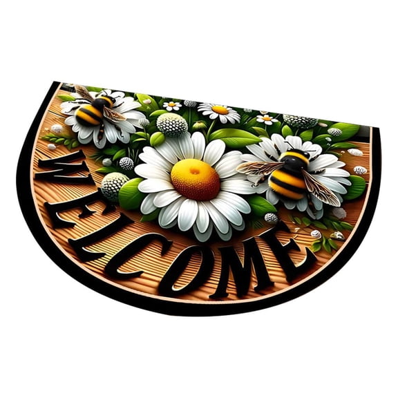 Semicircular Tile Floor Mat Entrance Home Flower Printed Decorative Floor M