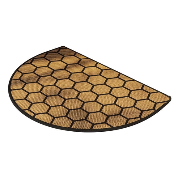 Semicircular Velvet Doormat, 60x90cm Half Moon Entryway Rug with Geometric Pattern, Low Profile Indoor Mat