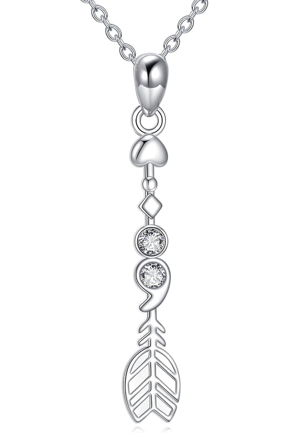 Semicolon Necklace 925 Sterling Silver Arrow Semicolon Pendant Necklace Jewelry Gifts for Women