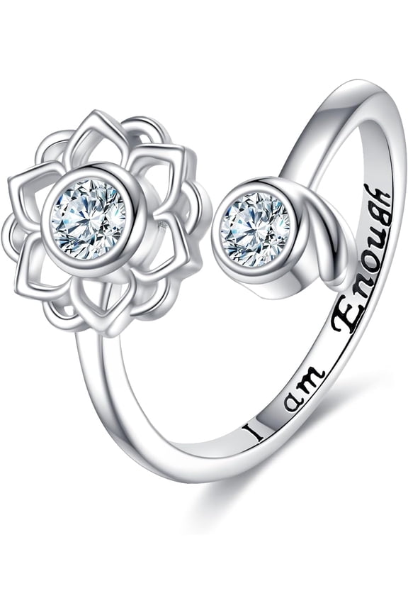 Semicolon Ring 925 Sterling Silver Encouragement I am Enough Lotus Flower  Ring Semi Colonel Jewelry Women