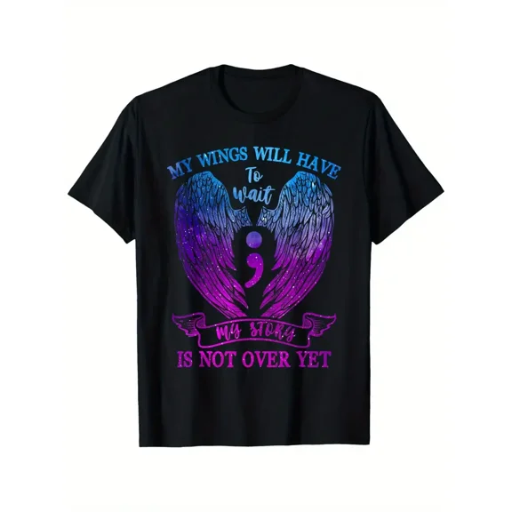 Semicolon Wings Mental Health Awareness Quote Unisex Cotton Graphic T-Shirt