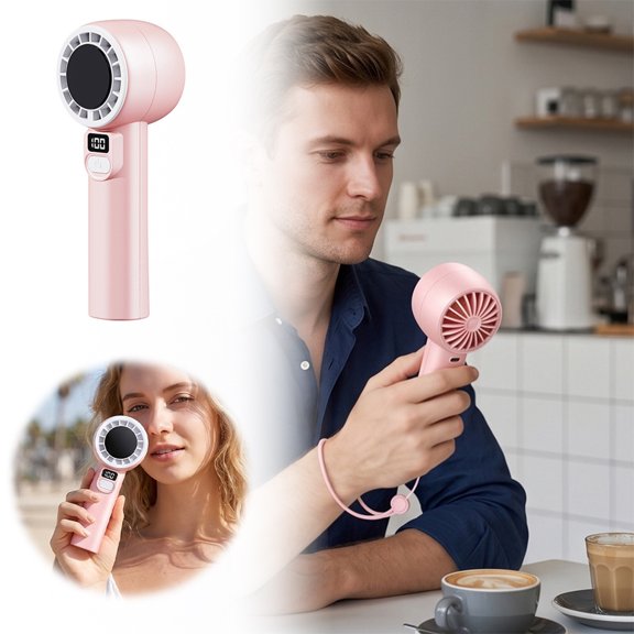 Semiconductor Cooling Handheld Fan Led Digital Battery Display Portable Fan Mini Refrigeration Fan For Travel Commute Outdoor Gift(Pink-15.8Cm)