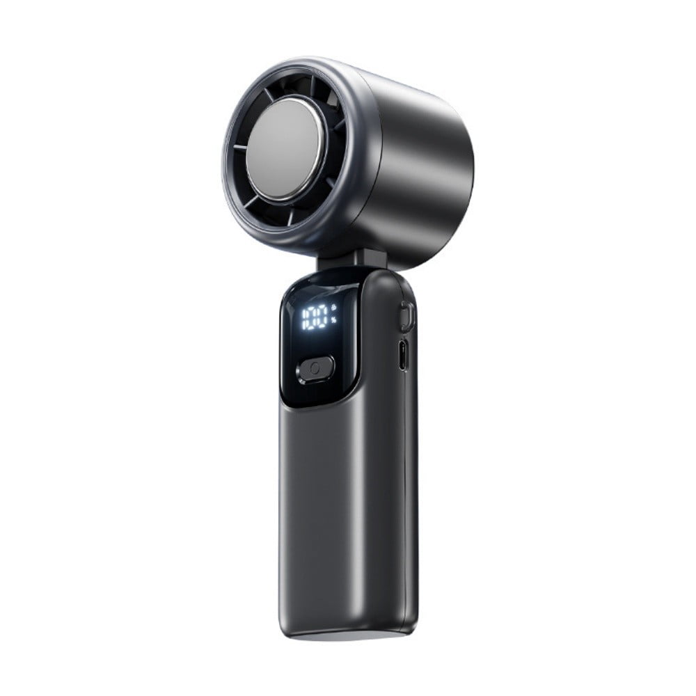 Semiconductor Cooling Handheld Turbo Fan, 5 Blades 33ft/s Wind, 1-100 Stepless Speed, LED Digital Display 90° Foldable Portable Mini Fan with Lanyard for Travel Desk Neck