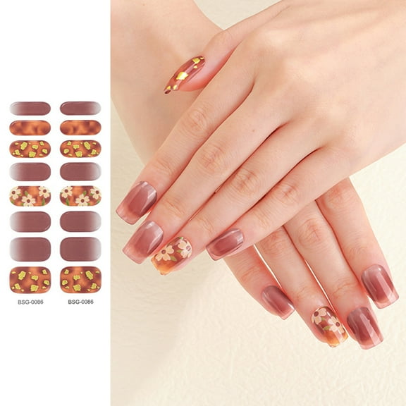 Semicured Gel Nail Stickers UV/LED Lamp Required 16 Gel Nail Polish Wraps Fashion Design Gel Nail Art Stickers for Women