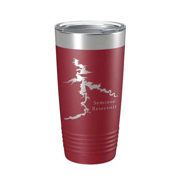 Seminoe Reservoir Tumbler Lake Map Travel Mug Insulated Laser Engraved Coffee Cup Wyoming 20 oz Maroon