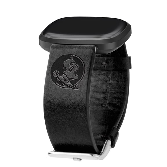 Seminoles Premium Leather Unisex Watch Band for FitBit Versa 3 and Sense (Long Black) by Affinity Bands