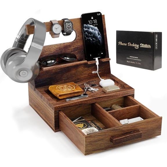 Semiochome Wooden Desktop Organizer, Desk Organizer with Drawers, Countertop Drawers Organizer, Tabletop Storage Organization Box for Office Desk Nightstand