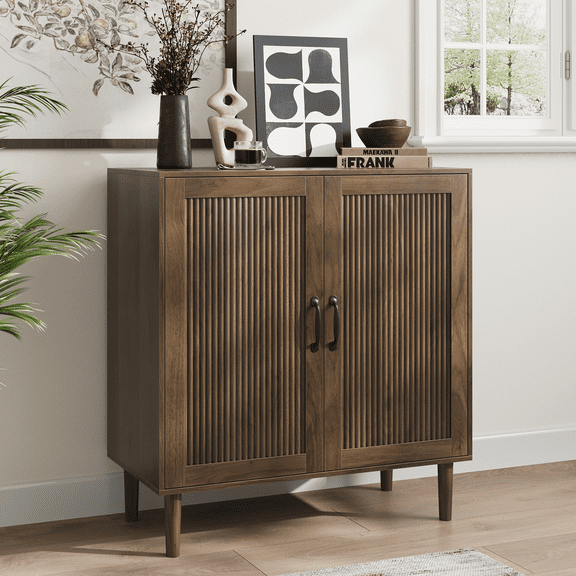 Semiocthome 31.5” Sideboard with 2 Doors and 1 Adjustable Shelf, Buffet Cabinet with Storge, Gradien Fluted Design, Kitchen, Walnut