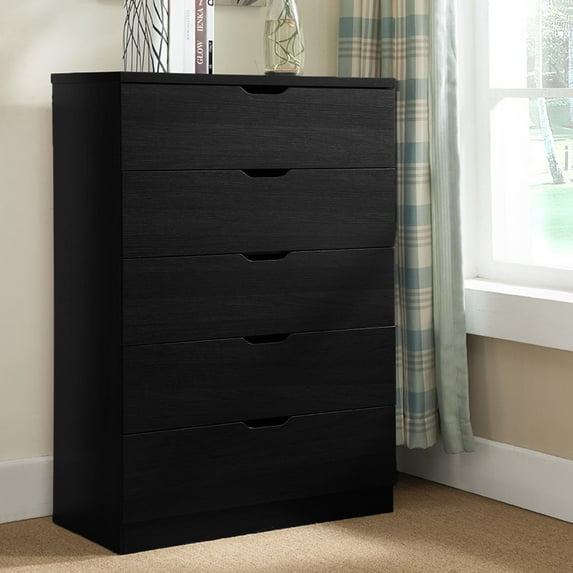 Semiocthome 5 Dresser for Bedroom Wooden Chest of Drawers Dresser for Living Room, Entryway, Black