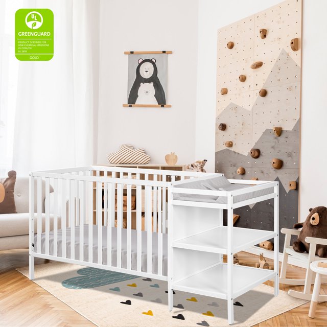 Semiocthome 5 in 1 Convertible Crib with Changing Table for Baby White Finish,35" H