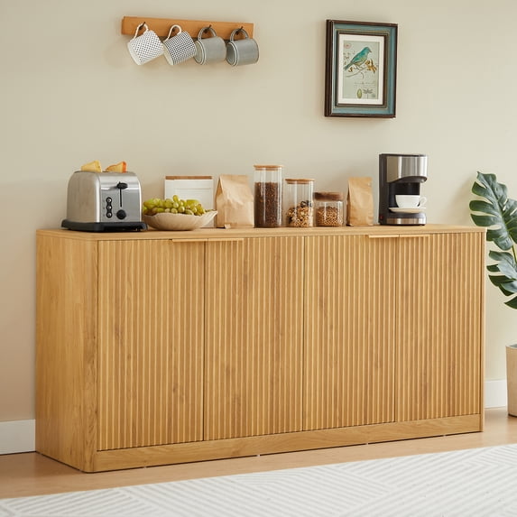 Semiocthome 59" Sideboard, Curved Contour Storage Cabinet, 4-Doors, Natural