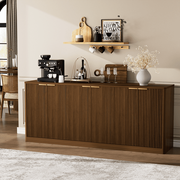 Semiocthome 67" Sideboard, Curved Contour Storage Cabinet, 4-Doors, Walnut