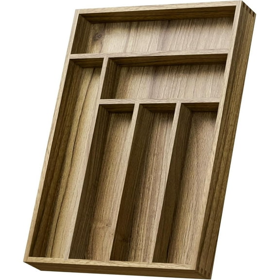 Semiocthome Acacia Wood Drawer Organizer Kitchen Silverware Organizer Utensil Caddy,6 Slots