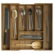 Semiocthome Acacia Wood Silverware Organizer Expandable Storage Drawer Organizer for Kitchen,8 Slot