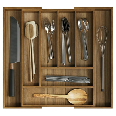 Semiocthome Acacia Wood Silverware Organizer Expandable Storage Drawer Organizer for Kitchen,8 Slot