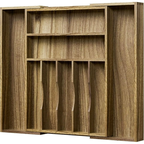Semiocthome Acacia Wood Silverware Organizer Expandable Storage Drawer Organizer for Kitchen,9 Slot