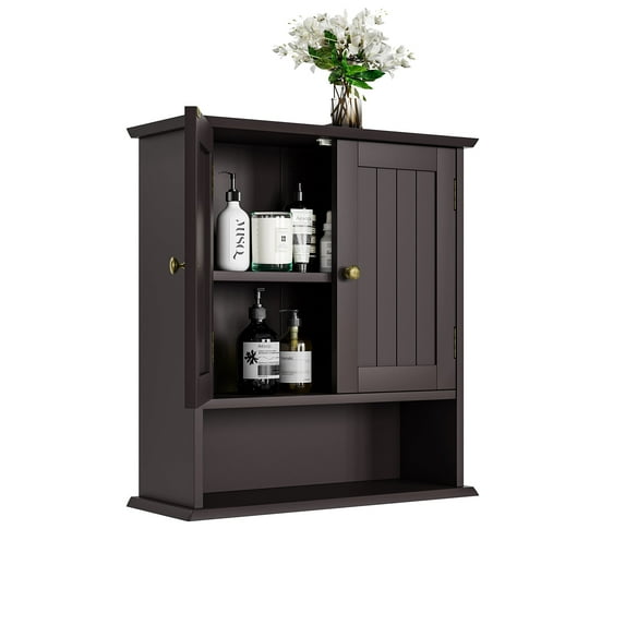 Semiocthome Bathroom Medicine Cabinet Wood 2 Doors Wall Cabinet over the Toilet Storage in Brown