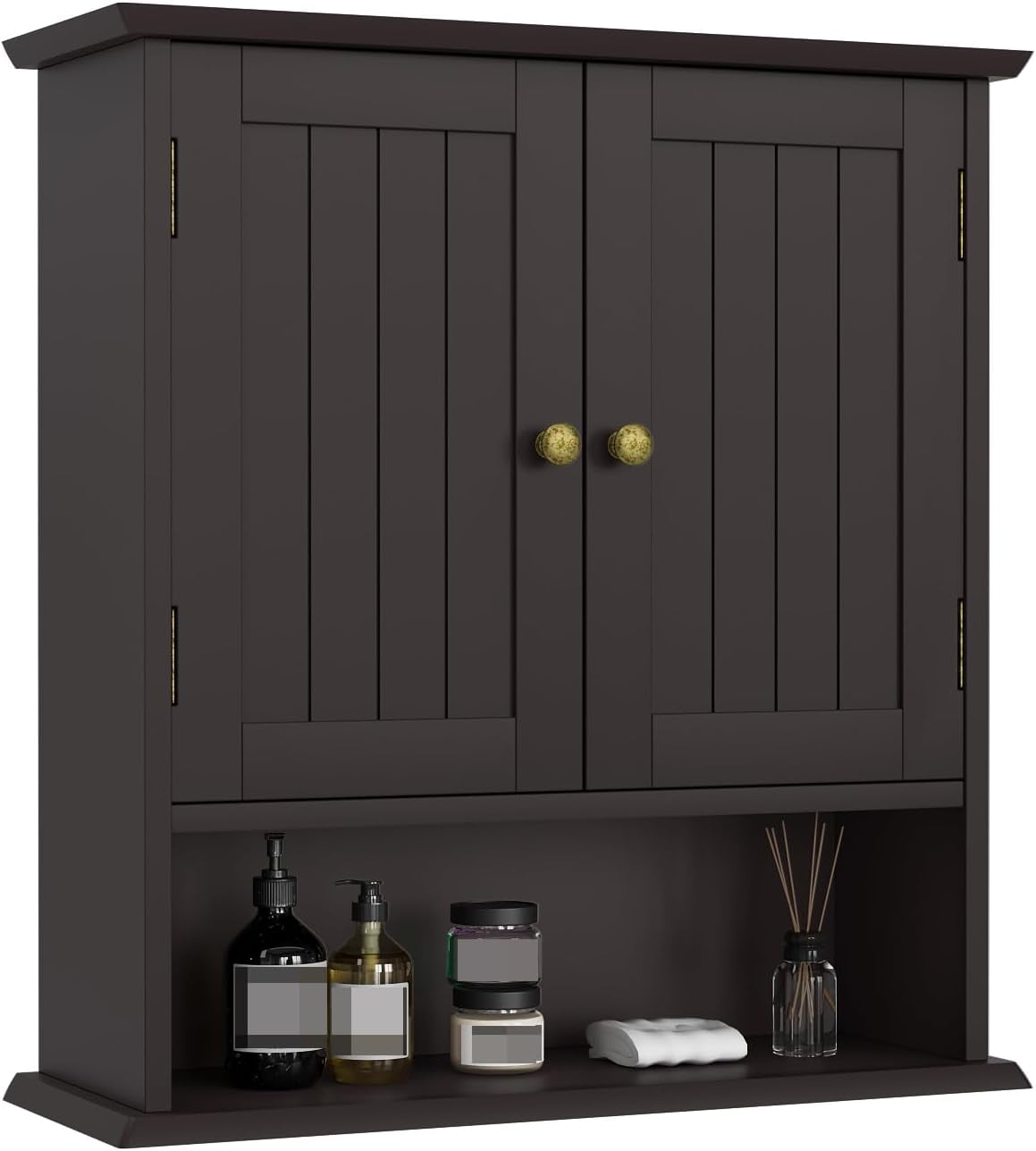 Semiocthome Bathroom Medicine Cabinet Wood 2 Doors Wall Cabinet over the Toilet Storage in Brown