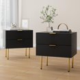 thumbnail image 1 of Semiocthome Black Nightstand Set of 2, Mid Century Modern Night Stand with 2 Wave Fluted Panel Drawers, Bedside Table with Gold Metal Legs, Wide Tabletop Bed Side Table, End Tables for Living Room, 1 of 8