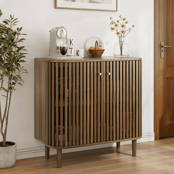 Semiocthome Buffet Cabinet Oval Curved Edge Sideboard with 2 Doors and 1 Shelf for Kitchen, Walnut