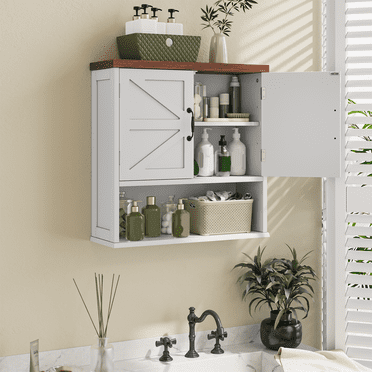 Semiocthome Farmhouse Bathroom Cabinet Medicine Cabinet with Adjustable Shelf for Bathroom,White,Wooden