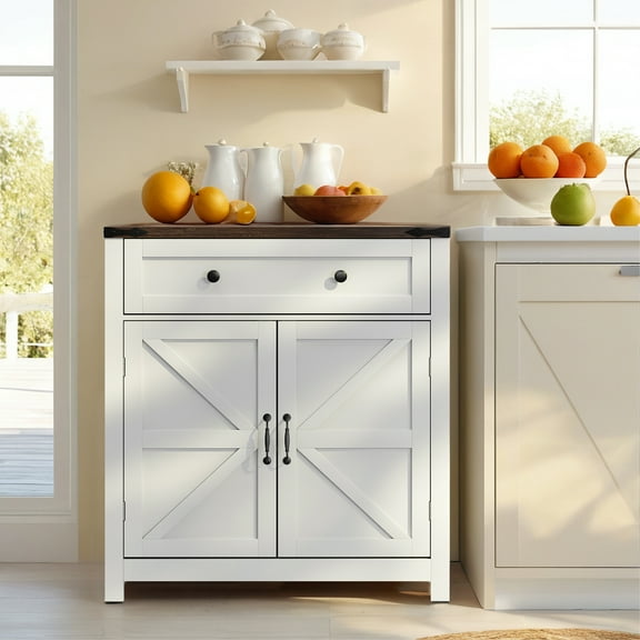 Semiocthome Farmhouse Buffet Cabinet, Sideboard with Drawer and Adjustable Shelf, Kitchen, White