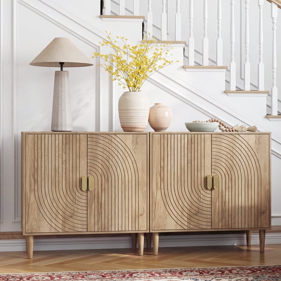 Semiocthome Kitchen Sideboard Buffet Cabinet with Adjustable Shelf, Line Groove Door, Natural Finish,Packs of 2