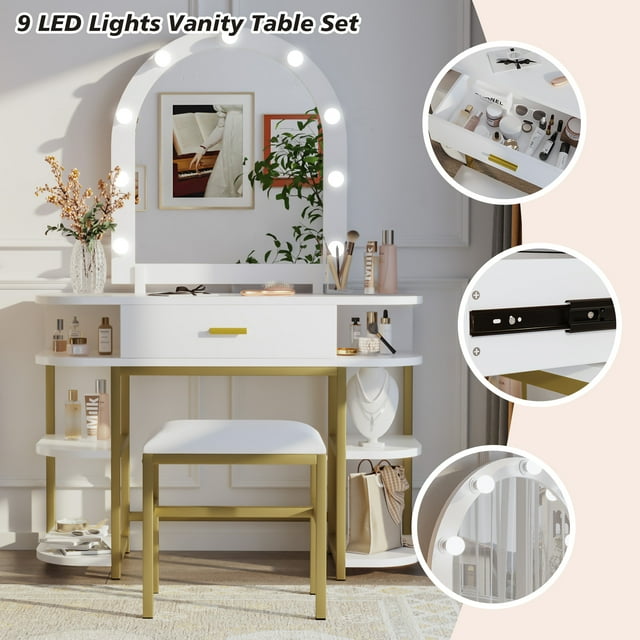 Semiocthome Makeup Vanity with 9 Led Lights,Vanity Desk with Lighted