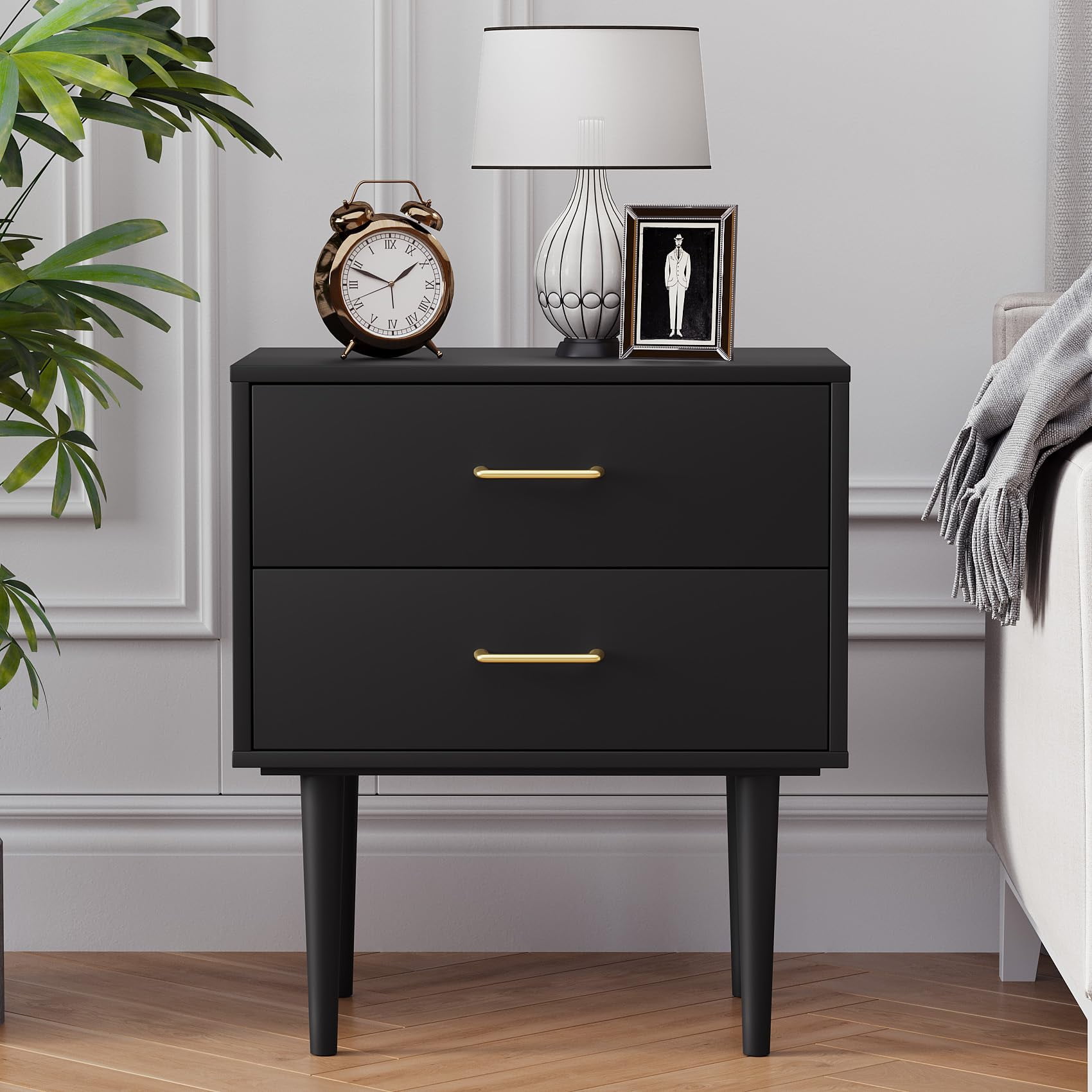Semiocthome Nightstand with 2 Drawers, Bedside Table for Bedroom, End Tables for Living Room, Black