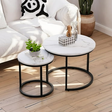 Semiocthome Modern Nesting Coffee Table Set,End Table for Living Room, 23.6" W, White,Marble Pattern