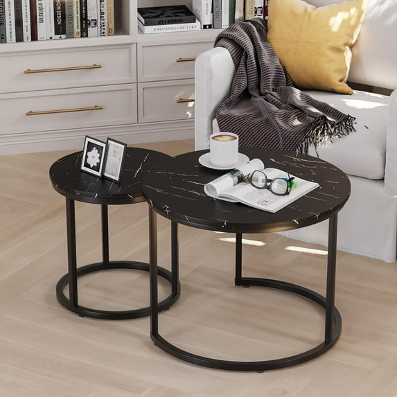Semiocthome Modern Nesting Coffee Table Side Table Set of 2 for Living Room in Black