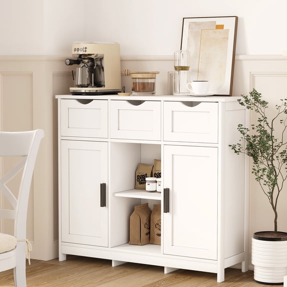 Semiocthome Modern Storage Cabinets with 3 Drawers and Shelves Sideboard for Living Room White
