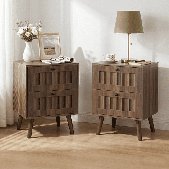 Semiocthome Nightstand Set of 2, bedside table with 2 Drawers, end tables for bedroom, Walnut, Adult