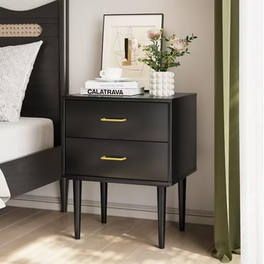 Semiocthome Nightstand with 2 Drawers, Bedside Table for Bedroom, End Tables for Living Room, Black