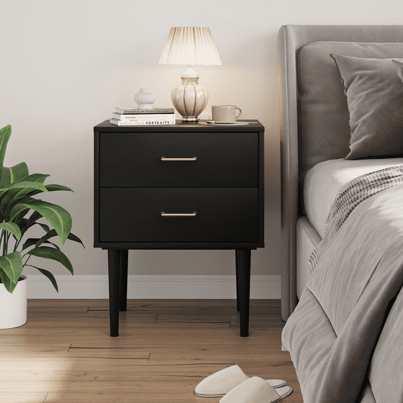 Semiocthome Nightstand with 2 Drawers, Bedside Table for Bedroom, End Tables for Living Room, Black