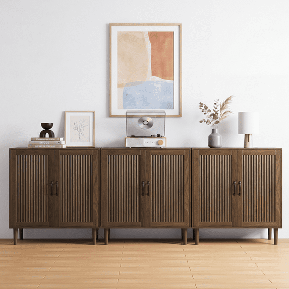 Semiocthome Sets of 3 Sideboard Cabinet with Adjustable Shelf, Living Room, Walnut