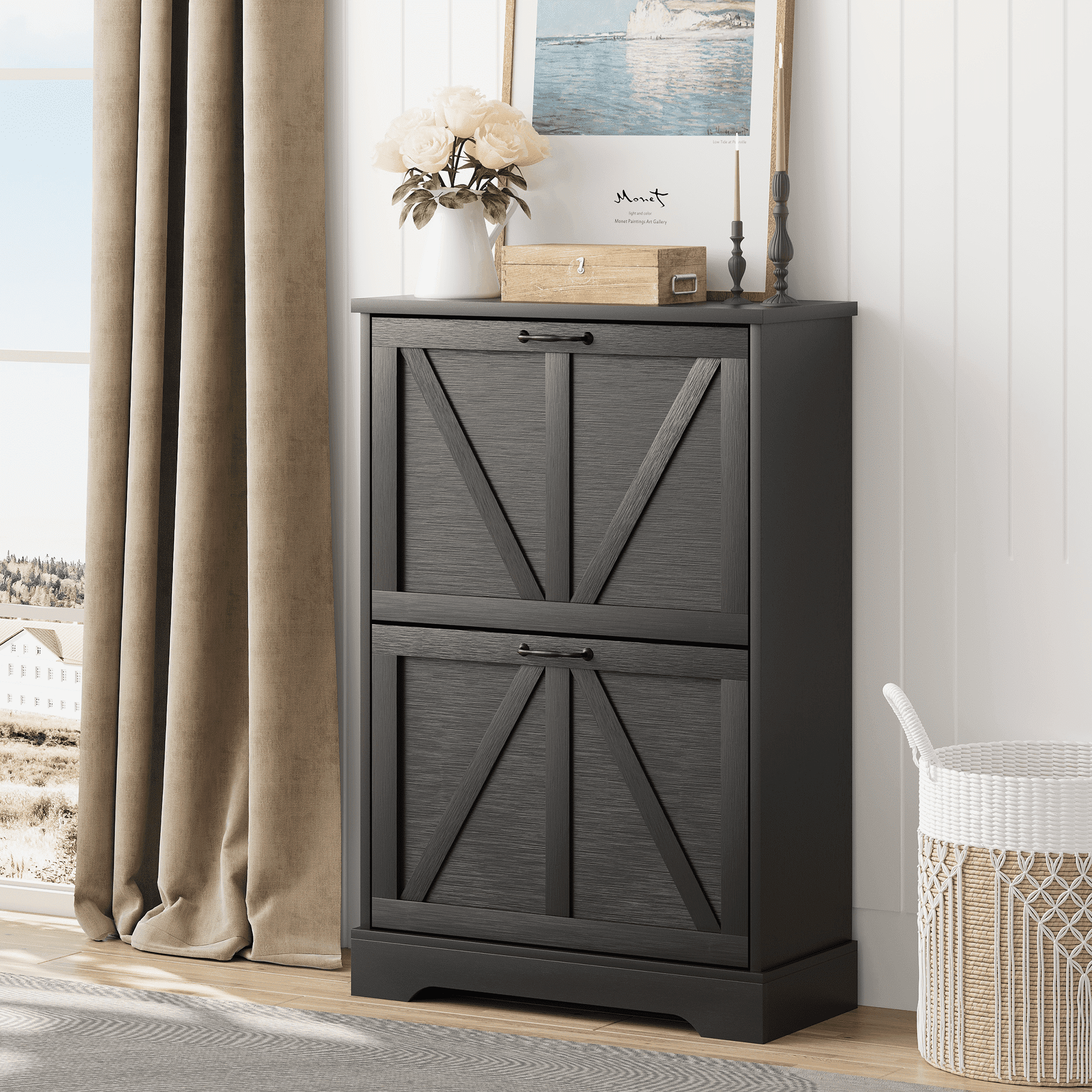 Semiocthome Shoe Cabinet with 2 Flip Drawers 30 Pairs,Narrow Shoe