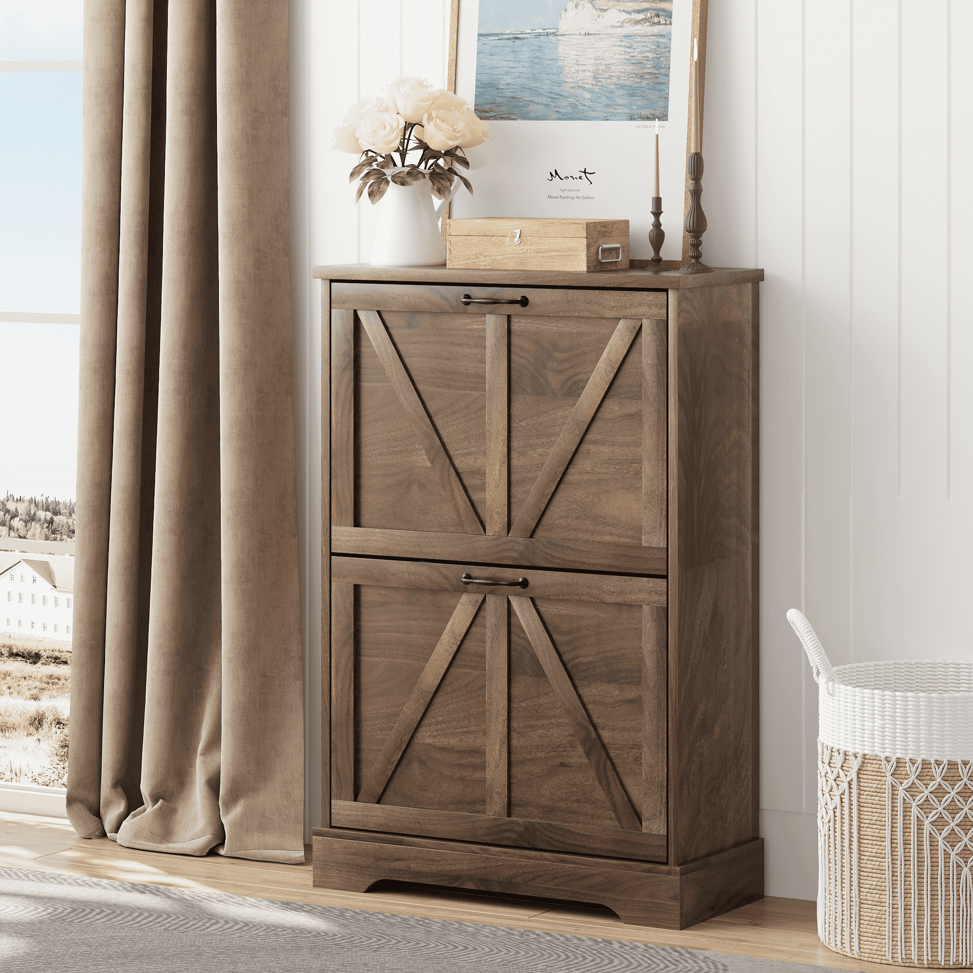 Semiocthome Shoe Cabinet with 2 Flip Drawers 30 Pairs,Narrow Shoe