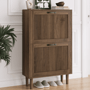 Semiocthome Shoe Cabinet with 2 Flip Drawers, Small Fluted Doors, Entryway, 23.6", Walnut