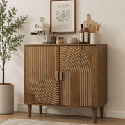 Semiocthome Sideboard Buffet Cabinet with 1 Shelf and Line Groove Design, Kitchen, Walnut