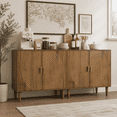 thumbnail image 1 of Semiocthome Kitchen Sideboard Buffet Cabinet with Adjustable Shelf, Line Groove Door, Walnut Finish, Set of 2, 1 of 9