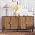 thumbnail image 1 of Semiocthome Kitchen Sideboard Buffet Cabinet with 4 Line Groove Doors and Adjustable Shelf,  Walnut Finish, 1 of 9