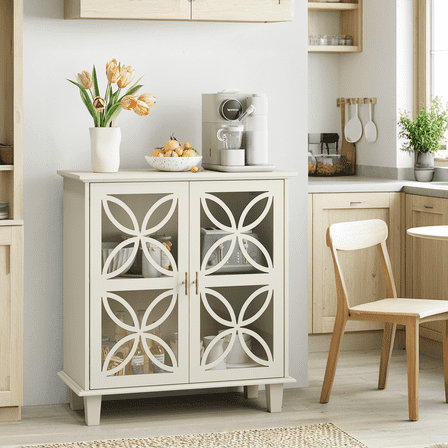 Semiocthome Sideboard Buffet Cabinet, Coffee Bar, White Wood, 2 Doors, 1 Shelf