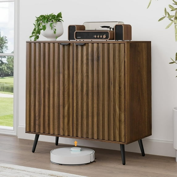 Semiocthome Sideboard Cabinet with 2 Fluted Doors and 1 Adjustable Shelves for Kitchen, Home, Dining Room, Walnut
